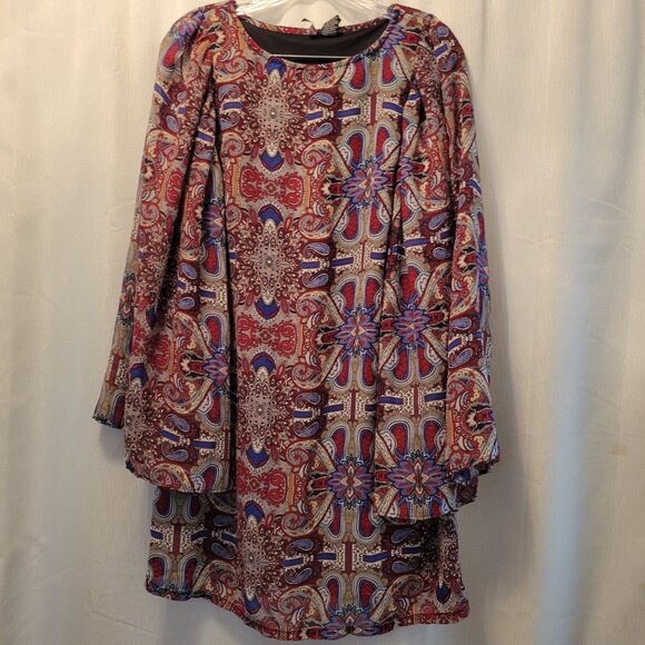 Vintage-Inspired Long Sleeve Patterned Dress By Fire Los Angeles Size M - Picture 3 of 6